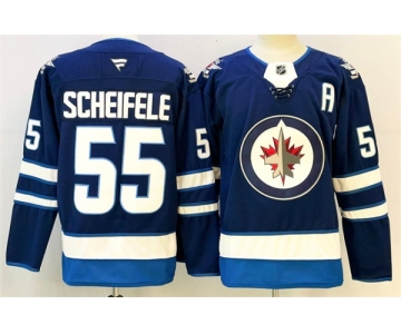Men's Winnipeg Jets #55 Mark Scheifele Navy 2024-25 With A Patch Home Stitched Hockey Jersey