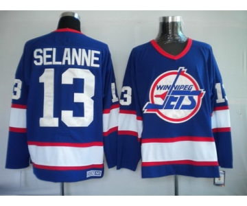 nhl jets #13 selanne blue ccm