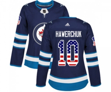 Women Adidas Winnipeg Jets #10 Dale Hawerchuk Authentic Navy Blue USA Flag Fashion NHL Jersey