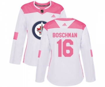 Women Adidas Winnipeg Jets #16 Laurie Boschman Authentic White Pink Fashion NHL Jersey
