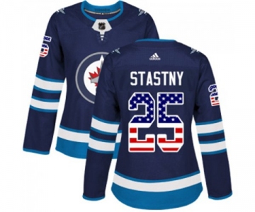 Women Adidas Winnipeg Jets #25 Paul Stastny Authentic Navy Blue USA Flag Fashion NHL Jersey