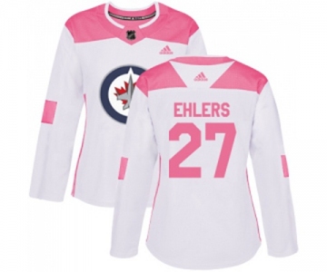 Women Adidas Winnipeg Jets #27 Nikolaj Ehlers Authentic White Pink Fashion NHL Jersey