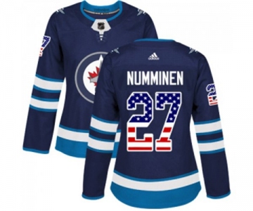 Women Adidas Winnipeg Jets #27 Teppo Numminen Authentic Navy Blue USA Flag Fashion NHL Jersey