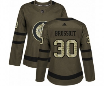 Women Adidas Winnipeg Jets #30 Laurent Brossoit Authentic Green Salute to Service NHL Jersey