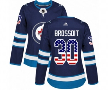 Women Adidas Winnipeg Jets #30 Laurent Brossoit Authentic Navy Blue USA Flag Fashion NHL Jersey