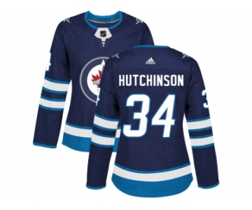 Women Adidas Winnipeg Jets #34 Michael Hutchinson Navy Blue Home Authentic Stitched NHL Jersey