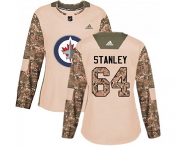 Women Adidas Winnipeg Jets #64 Logan Stanley Authentic Camo Veterans Day Practice NHL Jersey