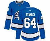 Women Adidas Winnipeg Jets #64 Logan Stanley Premier Blue Alternate NHL Jersey