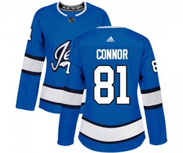 Women Adidas Winnipeg Jets #81 Kyle Connor Authentic Blue Alternate NHL Jersey