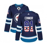 Women Adidas Winnipeg Jets #81 Kyle Connor Authentic Navy Blue USA Flag Fashion NHL Jersey