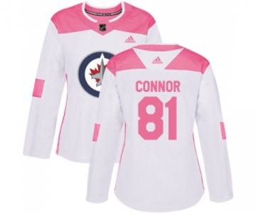 Women Adidas Winnipeg Jets #81 Kyle Connor Authentic White Pink Fashion NHL Jersey