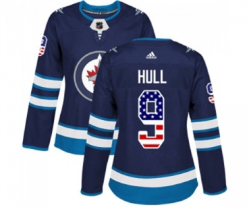 Women Adidas Winnipeg Jets #9 Bobby Hull Authentic Navy Blue USA Flag Fashion NHL Jersey