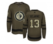 Youth Adidas Winnipeg Jets #13 Teemu Selanne Green Salute to Service Stitched NHL Jersey