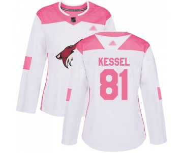 Arizona Coyotes #81 Phil Kessel White Pink Authentic Fashion Women's Stitched Hockey Jersey