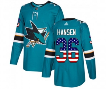 Adidas San Jose Sharks #36 Jannik Hansen Authentic Teal Green USA Flag Fashion NHL Jersey
