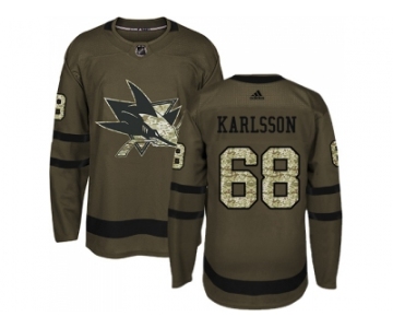 Adidas San Jose Sharks #68 Melker Karlsson Green Salute to Service Stitched NHL Jersey