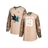 Men Adidas San Jose Sharks #19 Joe Thornton Camo Authentic 2017 Veterans Day Stitched NHL Jersey