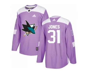 Men Adidas San Jose Sharks #31 Martin Jones Purple Authentic Fights Cancer Stitched NHL Jersey