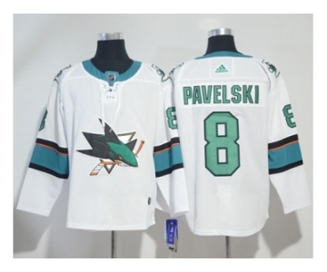 Men Adidas San Jose Sharks #8 Joe Pavelski White Road Authentic Stitched NHL Jersey