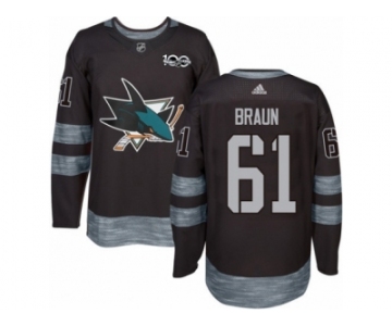 Men's Adidas San Jose Sharks #61 Justin Braun Authentic Black 1917-2017 100th Anniversary NHL Jersey