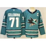 Men's San Jose Sharks #71 Macklin Celebrini Teal 2026 With C Patch Stitched Hockey Jersey