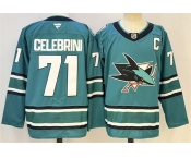 Men's San Jose Sharks #71 Macklin Celebrini Teal 2026 With C Patch Stitched Hockey Jersey Men's San Jose Sharks #71 Macklin Celebrini Teal 2026 With C Patch Stitched Hockey Jersey