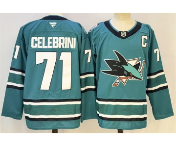 Men's San Jose Sharks #71 Macklin Celebrini Teal 2026 With C Patch Stitched Hockey Jersey