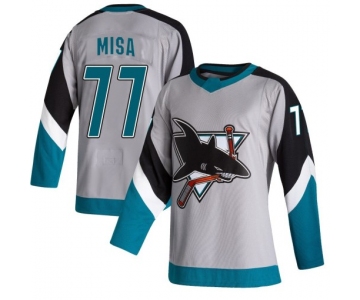 Men's San Jose Sharks #77 Michael Misa Authentic Gray 2020-21 Reverse Retro Jersey