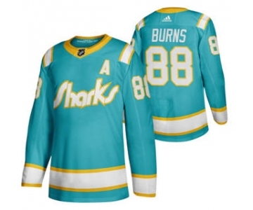 Men's San Jose Sharks #88 Brent Burns 2020 Throwback Authentic Player Hockey Jersey Teal