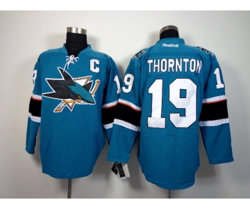 nhl jerseys san jose sharks #19 thornton blue[2014 new stadium][patch C]