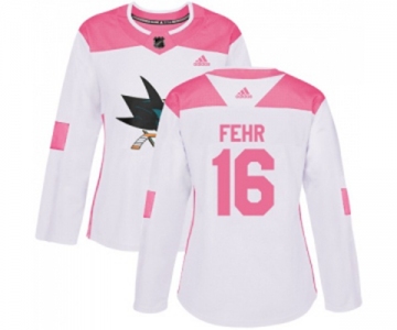 Women Adidas San Jose Sharks #16 Eric Fehr Authentic White Pink Fashion NHL Jersey