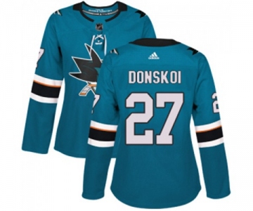 Women Adidas San Jose Sharks #27 Joonas Donskoi Authentic Teal Green Home NHL Jersey