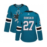Women Adidas San Jose Sharks #27 Joonas Donskoi Premier Teal Green Home NHL Jersey