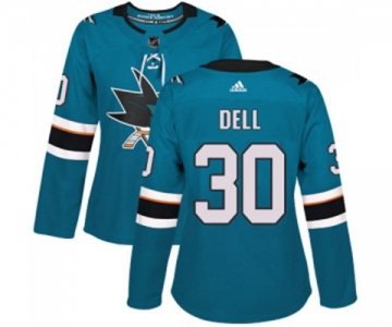 Women Adidas San Jose Sharks #30 Aaron Dell Premier Teal Green Home NHL Jersey