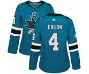 Women Adidas San Jose Sharks #4 Brenden Dillon Authentic Teal Green Home NHL Jersey