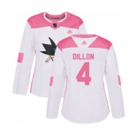 Women Adidas San Jose Sharks #4 Brenden Dillon Authentic White Pink Fashion NHL Jersey
