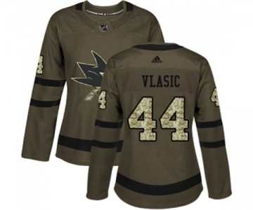 Women Adidas San Jose Sharks #44 Marc-Edouard Vlasic Authentic Green Salute to Service NHL Jersey