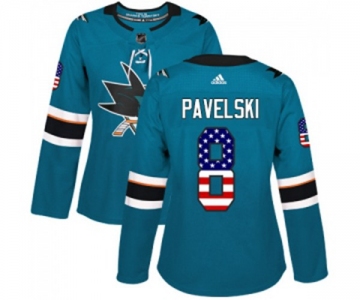 Women Adidas San Jose Sharks #8 Joe Pavelski Authentic Teal Green USA Flag Fashion NHL Jersey