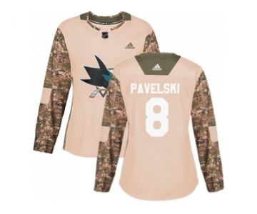 Women Adidas San Jose Sharks #8 Joe Pavelski Camo Authentic 2017 Veterans Day Stitched NHL Jersey