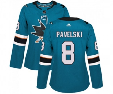 Women Adidas San Jose Sharks #8 Joe Pavelski Premier Teal Green Home NHL Jersey
