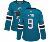 Women Adidas San Jose Sharks #9 Evander Kane Premier Teal Green Home NHL Jersey