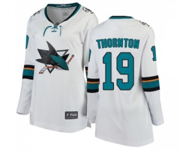 Women San Jose Sharks #19 Joe Thornton Fanatics Branded White Away Breakaway NHL Jersey