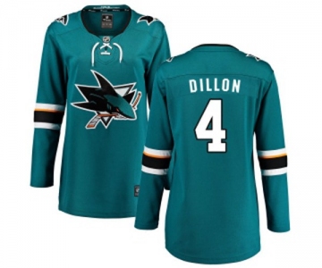 Women San Jose Sharks #4 Brenden Dillon Fanatics Branded Teal Green Home Breakaway NHL Jersey