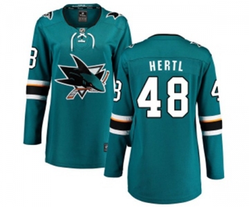 Women San Jose Sharks #48 Tomas Hertl Fanatics Branded Teal Green Home Breakaway NHL Jersey