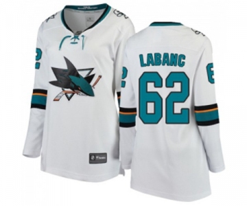 Women San Jose Sharks #62 Kevin Labanc Fanatics Branded White Away Breakaway NHL Jersey