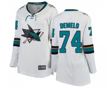 Women San Jose Sharks #74 Dylan DeMelo Fanatics Branded White Away Breakaway NHL Jersey