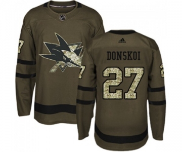 Youth Adidas San Jose Sharks #27 Joonas Donskoi Authentic Green Salute to Service NHL Jersey