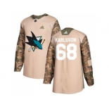 Youth Adidas San Jose Sharks #68 Melker Karlsson Camo Authentic 2017 Veterans Day Stitched NHL Jersey