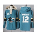 Men's San Jose Sharks #12 Patrick Marleau Teal Pullover Hoodie Stitched NHL Jersey