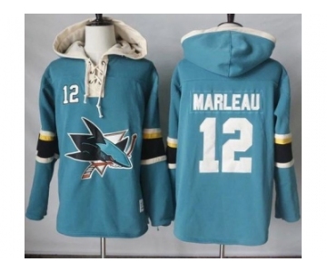Men's San Jose Sharks #12 Patrick Marleau Teal Pullover Hoodie Stitched NHL Jersey